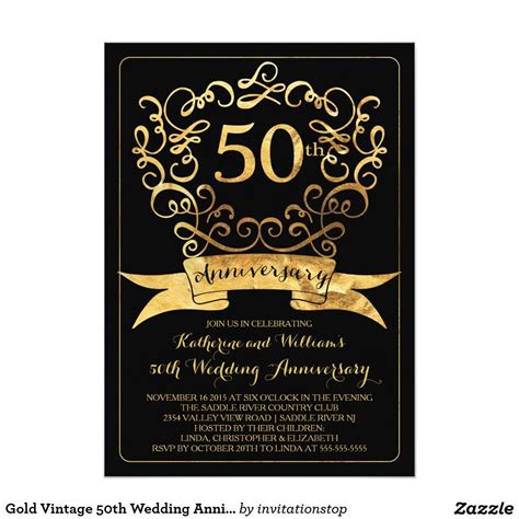 Complete with envelopes, templates for wording your invitations and printing instructions. Gold Vintage 50th Wedding Anniversary Invitation | Zazzle ...