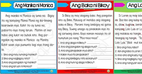 Filipino Reading Comprehension Worksheet Grade 4 Reading Tagalog
