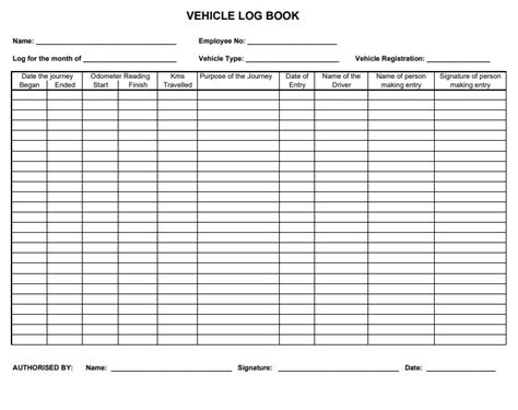 Printable Vehicle Log Book Template Printable Word Searches