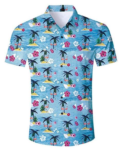 IDGREATIM Herren Hawaiihemd D Gedruckt Muster Kurzarm Aloha Freizeit Hemd Button Down Graphic