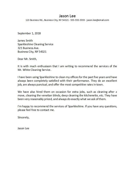 Business Recommendation Letter For A Company
