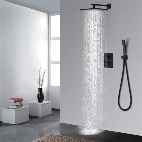 Black Rain Shower Set Bathroom Thermostatic Mixer Wall Mount 10inch Air