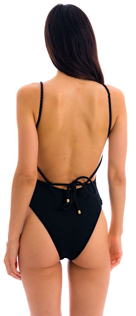 Black Textured 1 Piece Swimsuit With Twisted Ties St Tropez Black Ella Rio De Sol
