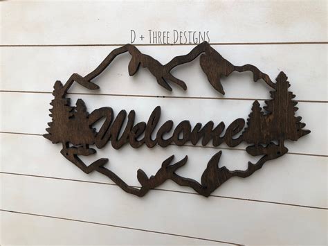 Wooden Mountain Welcome Sign Cabin Welcome Sign Cabin Etsy New