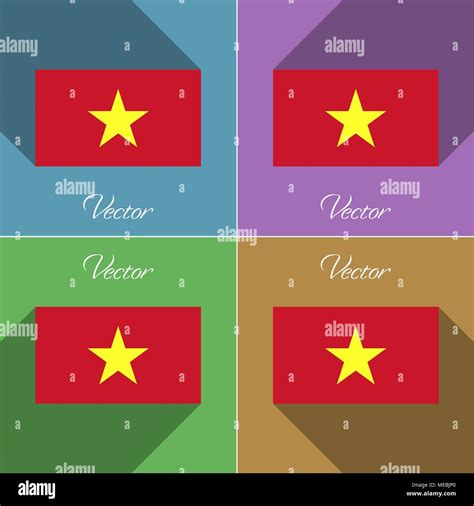 Flags Of Vietnam Set Of Colors Flat Design And Long Shadows Vector