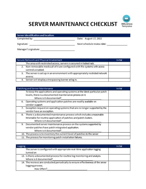 Server Maintenance Security Checklist Modèle Professionnel