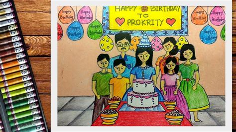 How To Draw A Scenery Of Birthday Party Step By Step Youtube