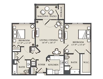 The perfect 1 bed apartment is easy to find with apartment guide. Two Bedroom (Split) Apartment (D) 1170 sq. ft. - Kendal at ...
