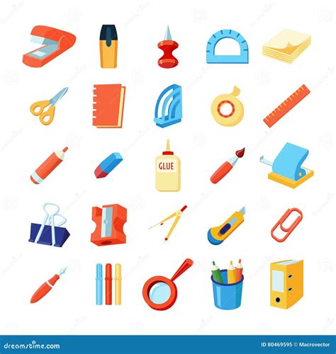 Colorful Stationery Icons Set Stock Vector Illustration Of Abstract
