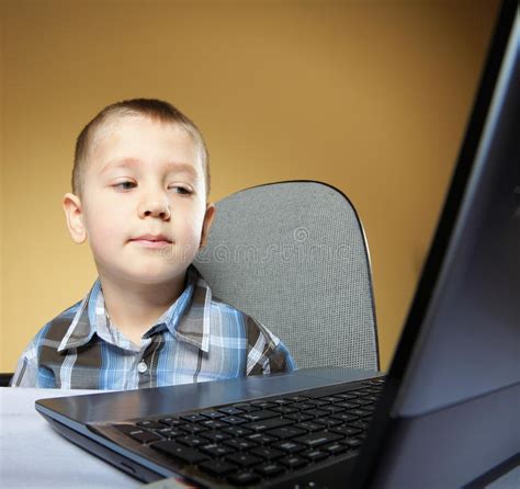 Computer Addiction Child With Laptop Notebook Stock Photo Image Of