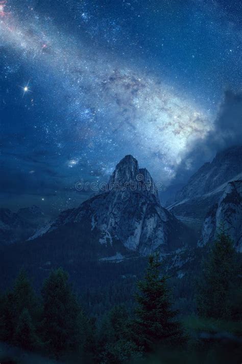 Beautiful Starry Sky Over A Mountain Peak Stock Image Image Of Scenic