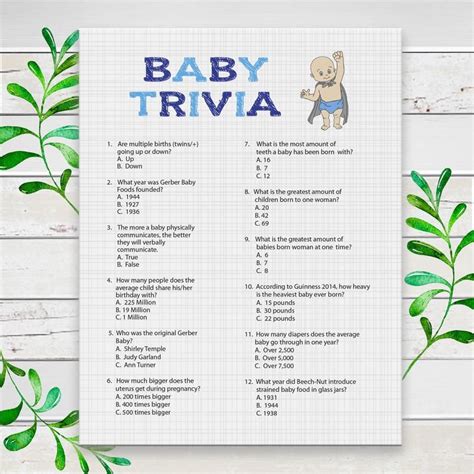 Baby Trivia Baby Shower Game Baby Boy Shower Game Baby Etsy