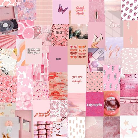 Ready To Print Light Pink Aesthetic Wall Collage Kit Pack Of 50