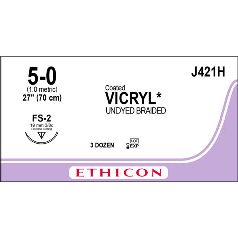 Vicryl Absorbable Sutures Undyed Braided 5 0 Single Armed Fs2 Needle