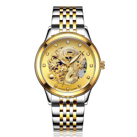Skmei dragon pattern mens quartz watch golden male waterproof wristwatch 9193 1. Tourbillon Luxury Gold Clock Dragon & Phoenix Women Watch ...