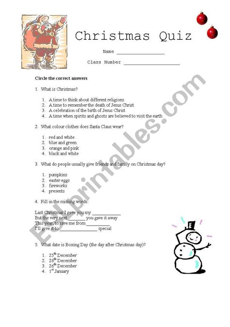 Christmas Quiz Esl Worksheet By Lostgaijin