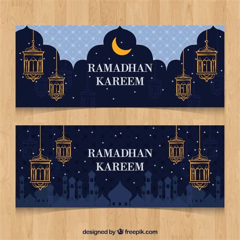 Free Vector Set Of Ramadan Banners With Mosques