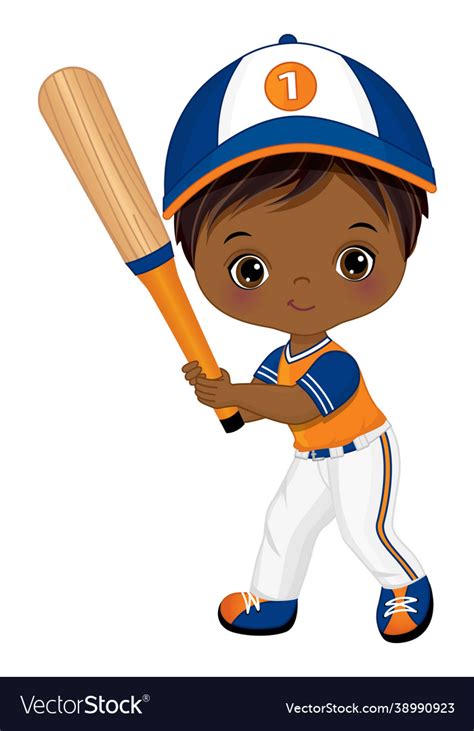 Cute African American Little Boy Playing Baseball Vector Image