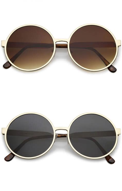 Oversize Metal Frame Neutral Colored Flat Lens Round Sunglasses 58mm