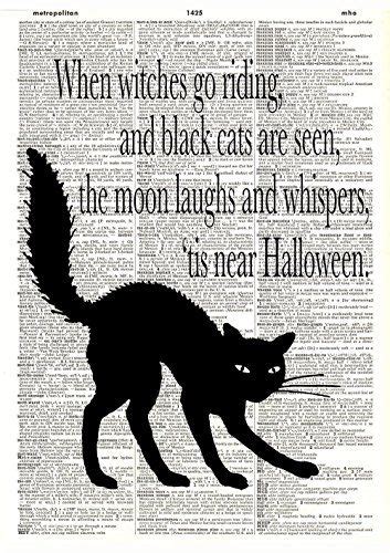 Halloween Black Cat Wall Art Halloween Quotes Poster Upcycled