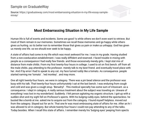 ⇉most Embarrassing Situation In My Life Sample Essay Example Graduateway