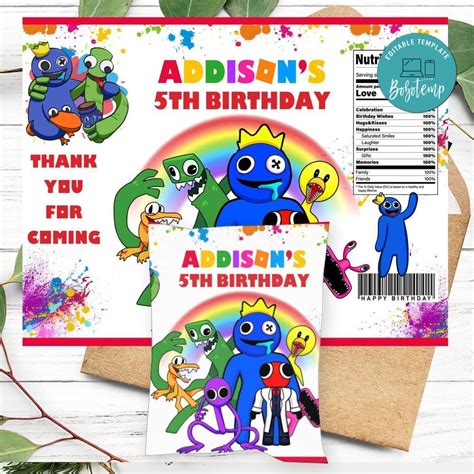 Rainbow Friends Roblox Birthday Chip Bag Digital File Printable Bobotemp