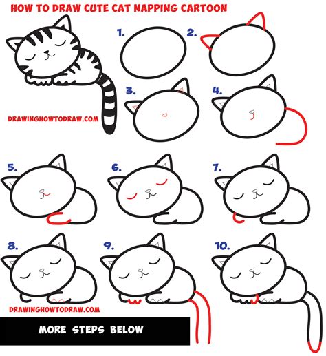 How To Draw A Supercute Kawaii Cartoon Cat Kitten Napping Easy Step