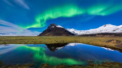 Download Aurora Borealis Light Mountain Nature Reflection Hd Wallpaper