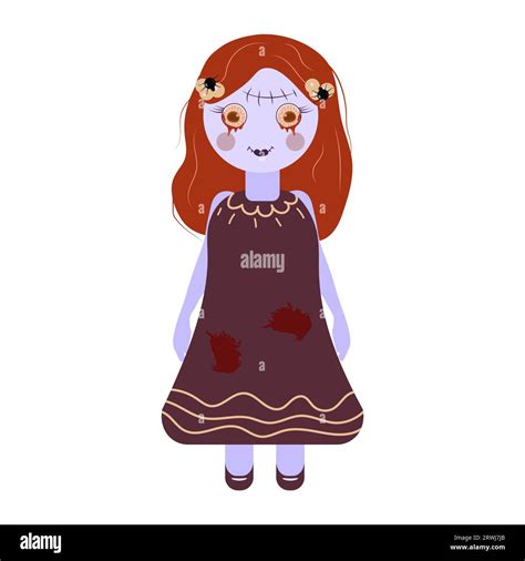 Drawing Of Creepy Doll Halloween Concept Doll With Bloody Eyes And A