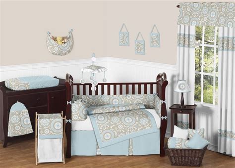 Nojo jungle babies 6 piece crib bedding set descriptions. Hayden Blue and Taupe 9-Piece Baby Crib Bedding Set by ...