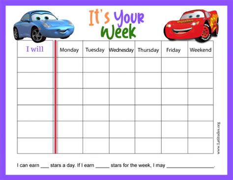 Lightning Mcqueen Its Your Week Behavior Chart Fillable Acn Latitudes