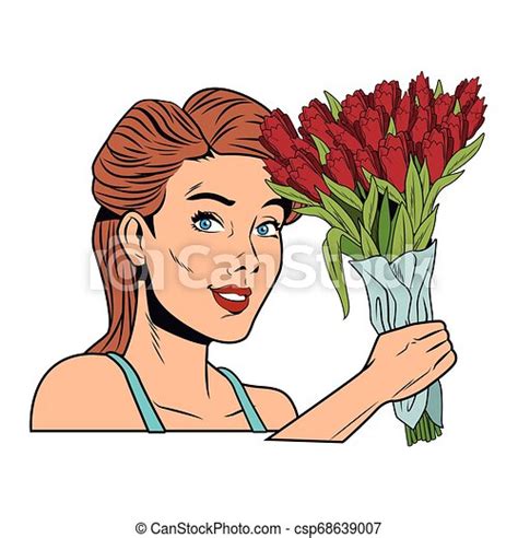 Dibujos Animados De Una Mujer Pop Mujer De Arte Pop Con Flores Vector