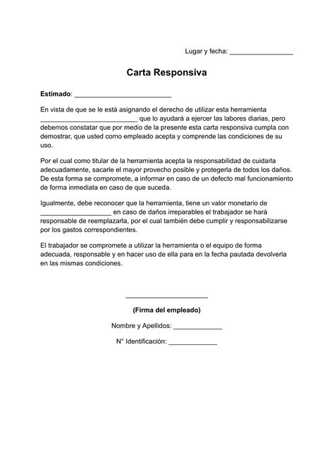 ᐅ Carta responsiva de herramienta de trabajo Ejemplos