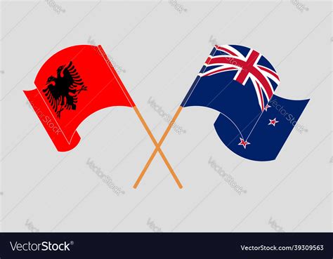 Crossed And Waving Flags Of Albania And New Vector Image