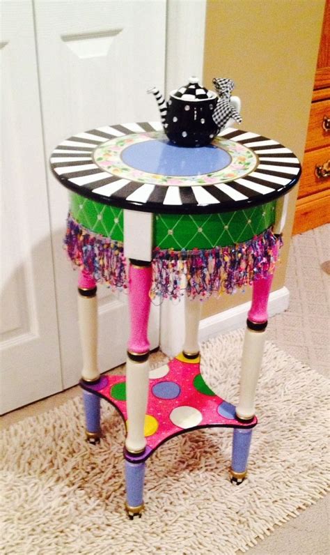 Hand Made Hand Painted Round Side Accent Table Custom Designpainted