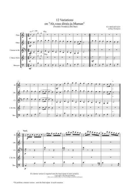 Mozart 12 Variations On Ah Vous Dirais Je Maman” Twinkle Twinkle Little Star K265 Wind