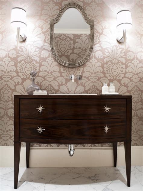 Transitional Powder Room With Bold Patterned Wallpaper Hgtv