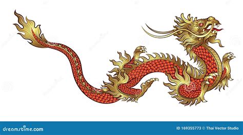 Drago Cinese Dorato Disegnato A Mano Illustrazione Vettoriale
