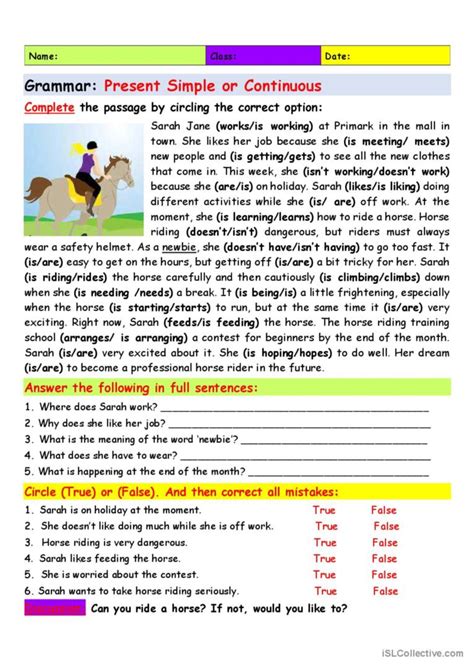 Reading Comprehension Present Simple Present Continuous Worksheet The Best Porn Website