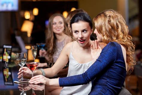 Happy Women With Drinks At Night Club Stock Photo Image Of Cheerful
