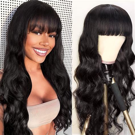 Body Wave Wigs With Bangs Human Hair Wigs For Black Women None Lace Front Wigs 150 Density