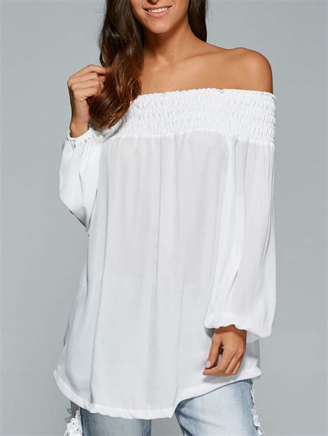 2018 Off The Shoulder Loose Asymmetric Blouse In White Xl