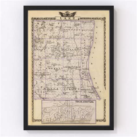 Vintage Map Of Lake County Illinois 1876 By Teds Vintage Art