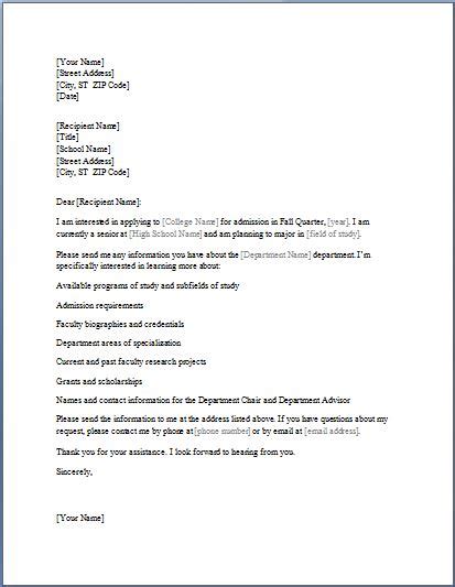 College Admission Information Requesting Letter Template Formal Word