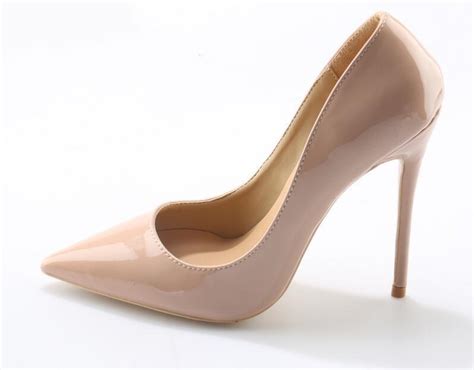 Nude Patent Leather Shoes Women 12cm Pointed Toe High Heel Wedding Party Dress Shoes Factory