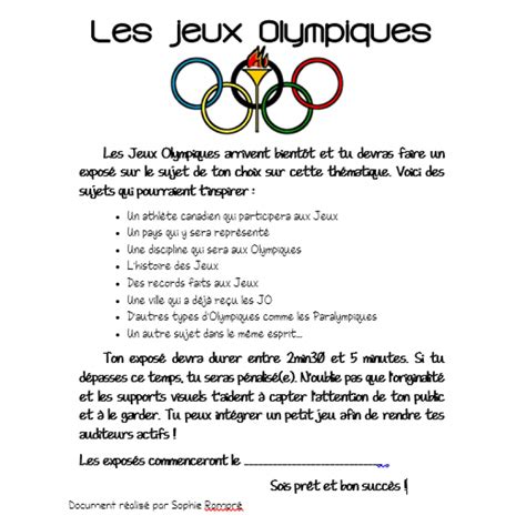 Exposé oral sur les Jeux Olympiques French activities French
