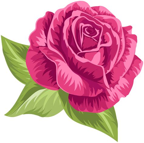 A Drawing Of A Pink Rose With Green Leaves