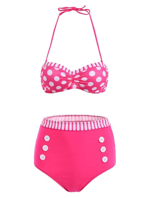 2018 Cute Halter Polka Dot Bikini Set For Women In Plum S