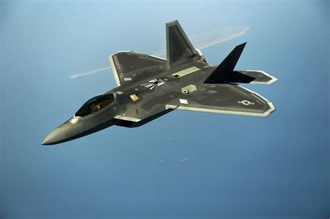 An F 22 Raptor Maneuvers After Being In Air Refueled By A Kc 135