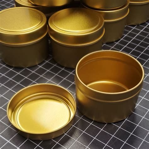 Gold Tin Container Round With Lid 4 Oz Service Of Supply